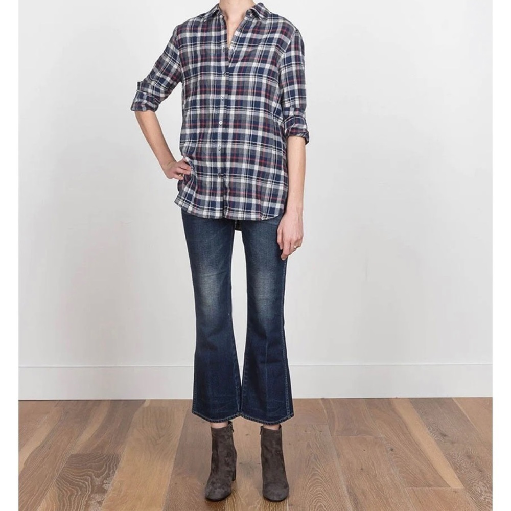 Jenni Kayne Boyfriend button back plaid shirt XS flannel